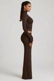 Modal Asymmetric Waist Maxi Skirt in Chocolate Brown
