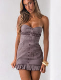 KITTIE STRAPLESS DRESS BROWN AND CREAM STRIPE