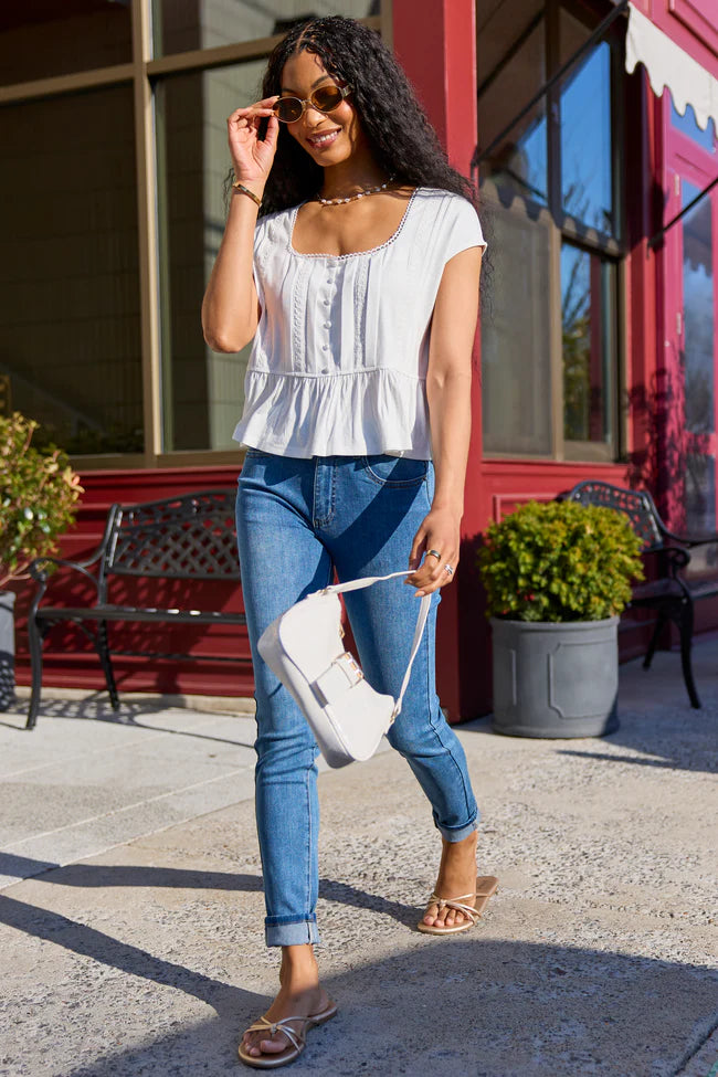 Ellison Ivory Buttoned Babydoll Top