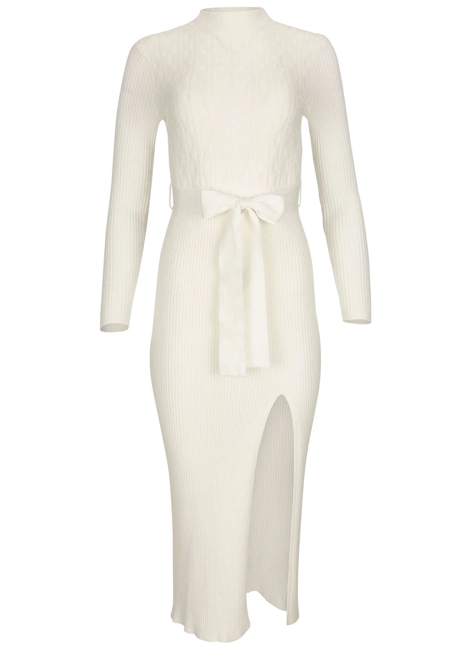 Belted Maxi Sweater Dress Off White