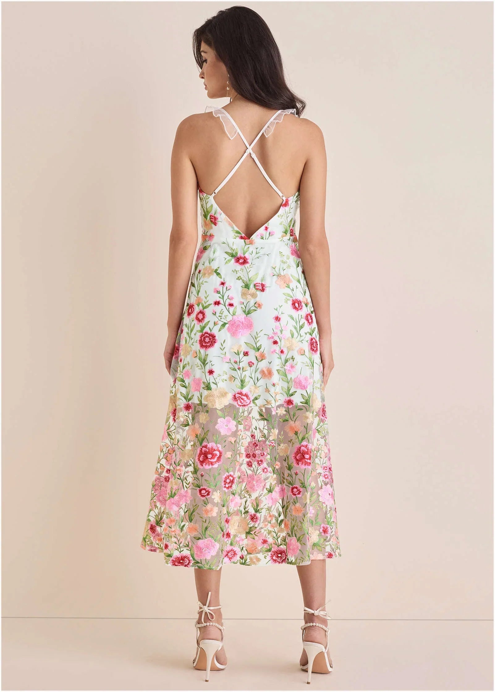 Sheer Embroidered Maxi White Multi