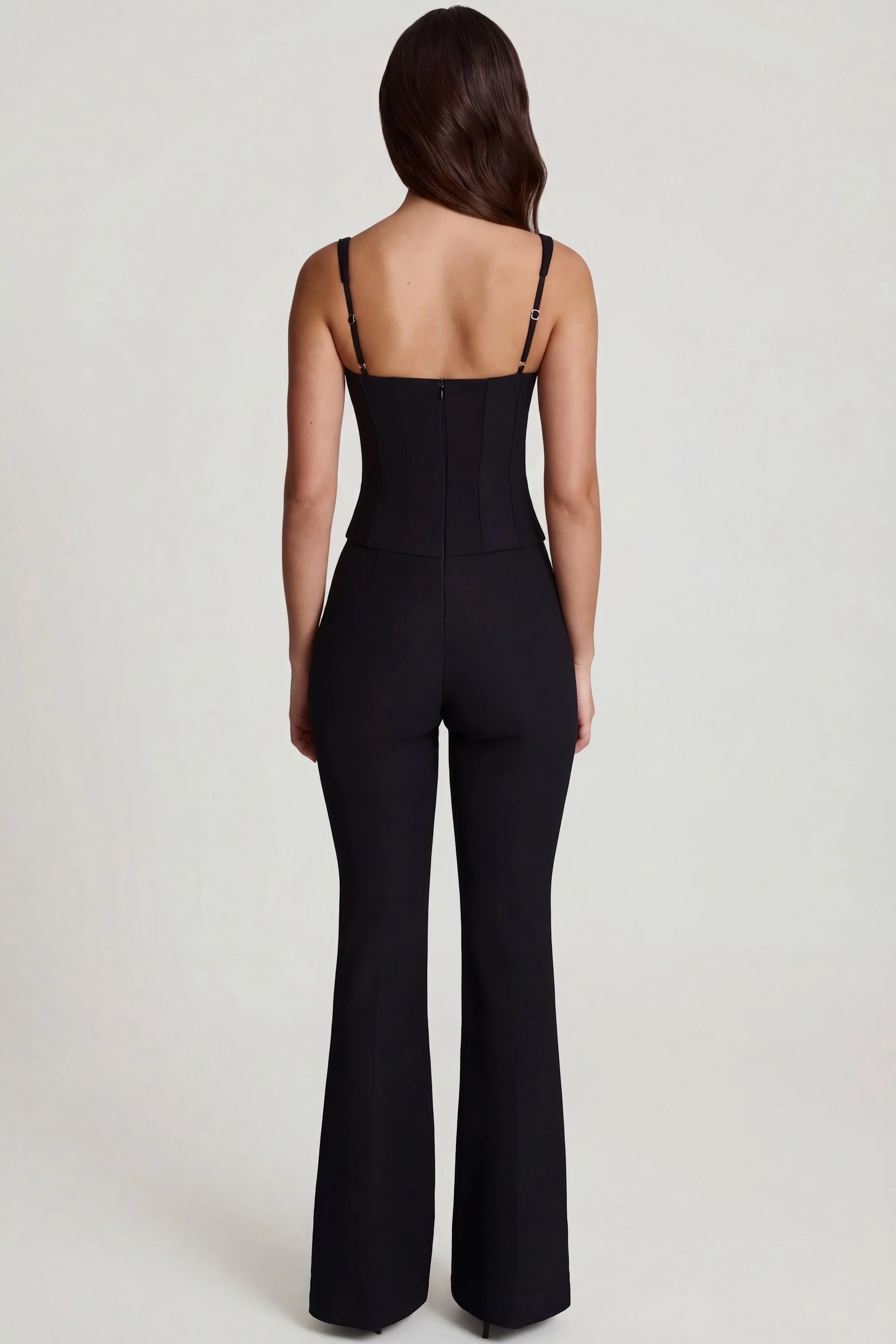Scoop Neck Corset Flared Leg Jumpsuit in Black