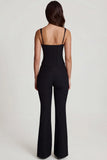 Scoop Neck Corset Flared Leg Jumpsuit in Black