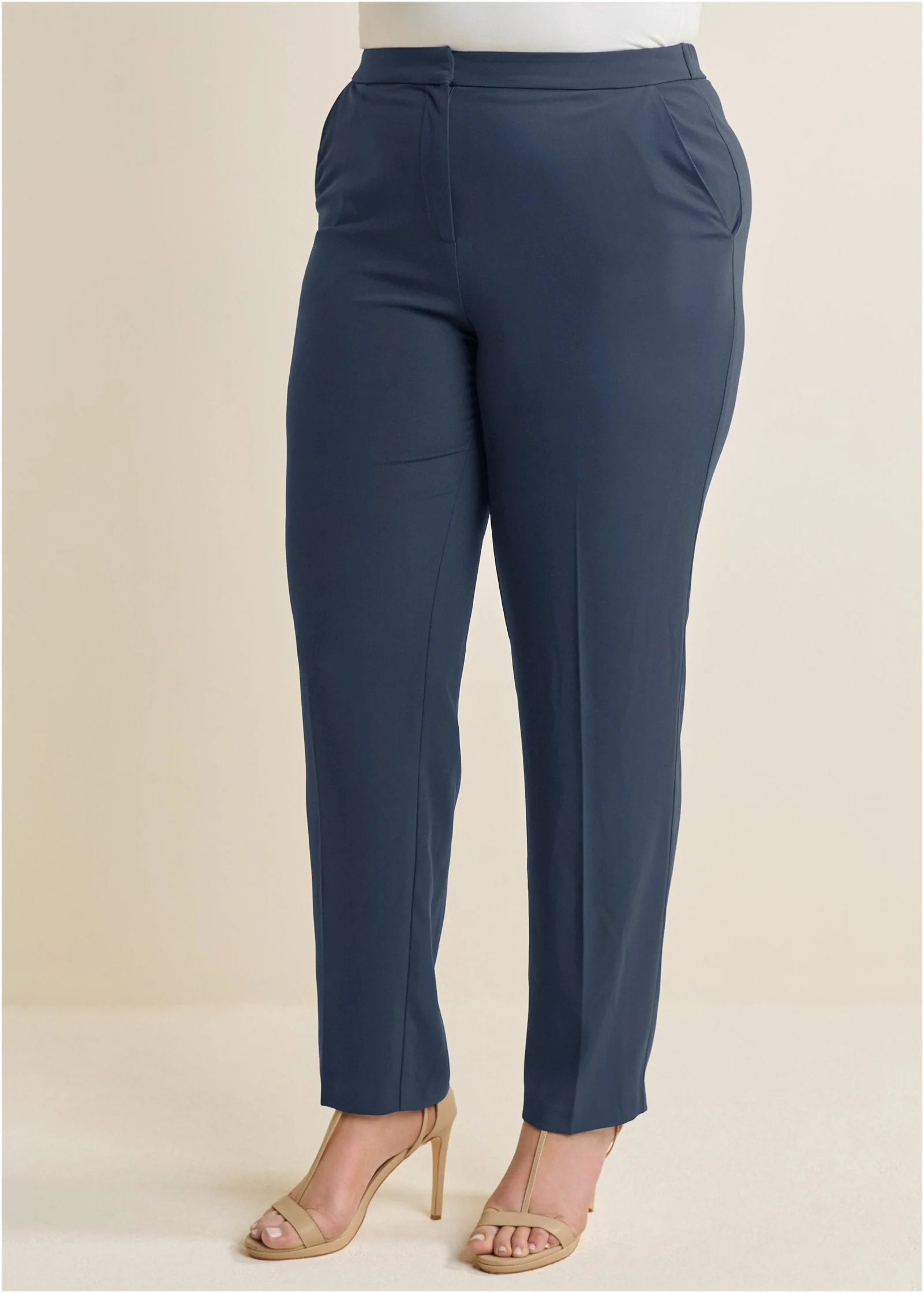 High Rise Straight Trousers Navy