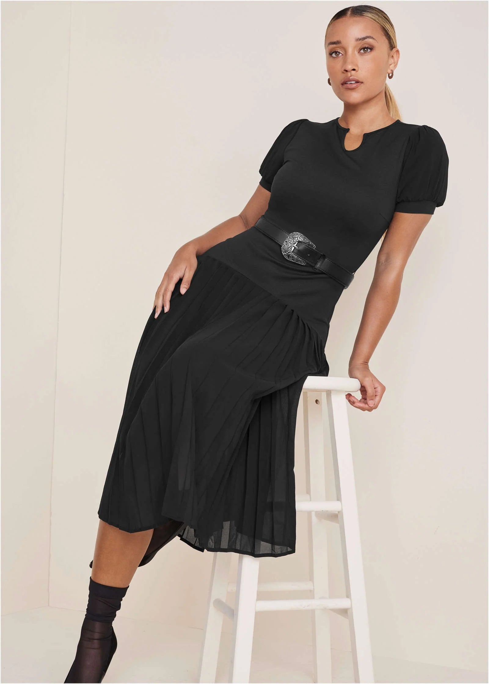 Belted Maxi Dress Jet Black