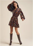 Burnout Velvet Mini Dress Black Multi