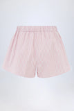 Mid Rise Cotton Poplin Shorts in Pink Stripe