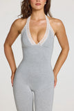 Modal Lace Trim Capri Jumpsuit in Grey Marl