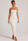 Embellished Bandeau Cowl Neck Maxi Dress in White