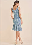 Ruffle Trim Detail Dress Denim Anglaise Paisley
