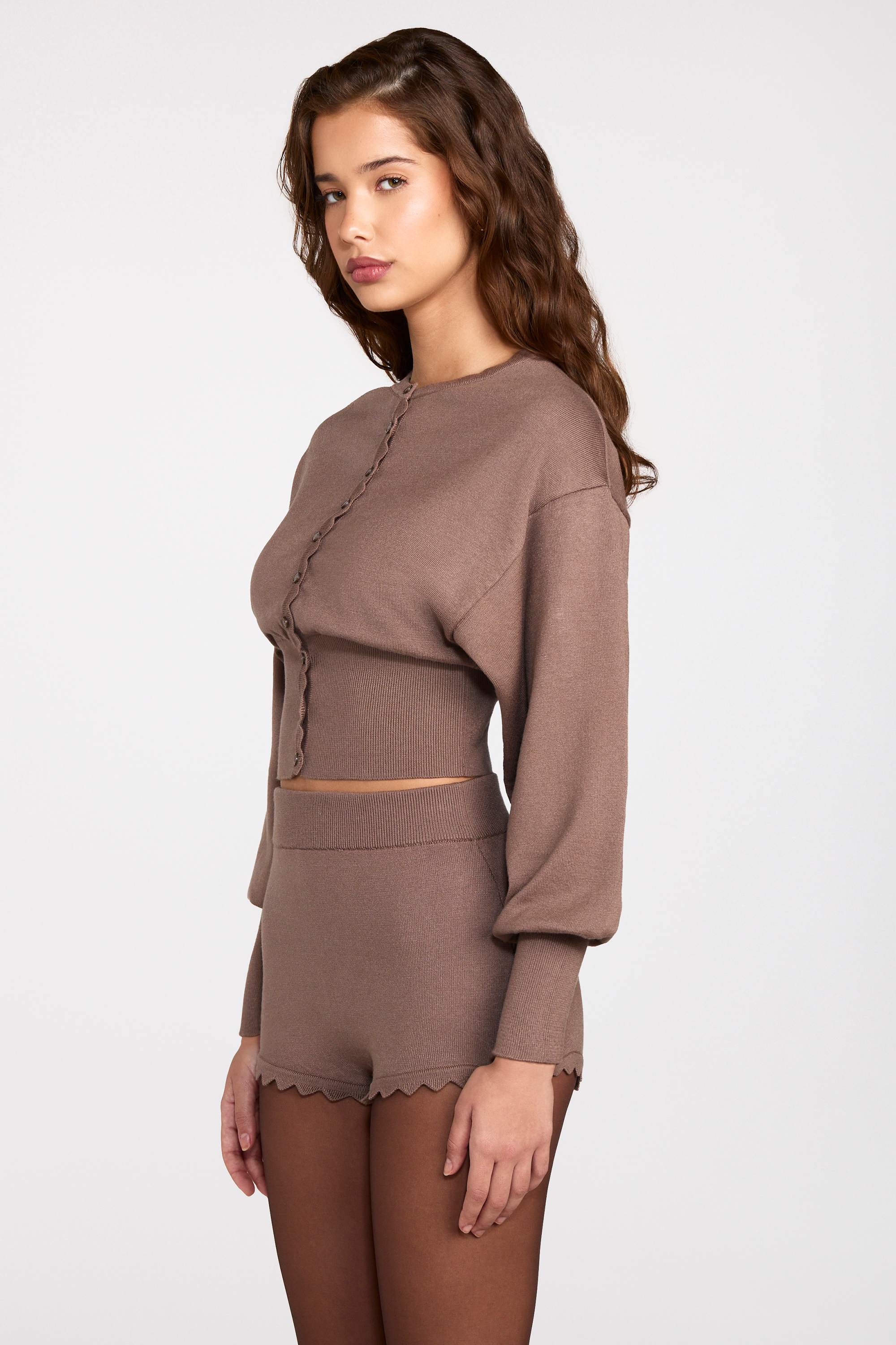 Knit Long Sleeve Cardigan in Mocha