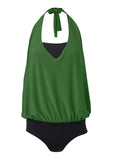Cowl Neck Twofer One Piece Everglades Green Black