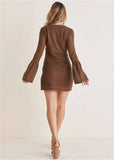 Bell Sleeve Pointelle Mini Brown