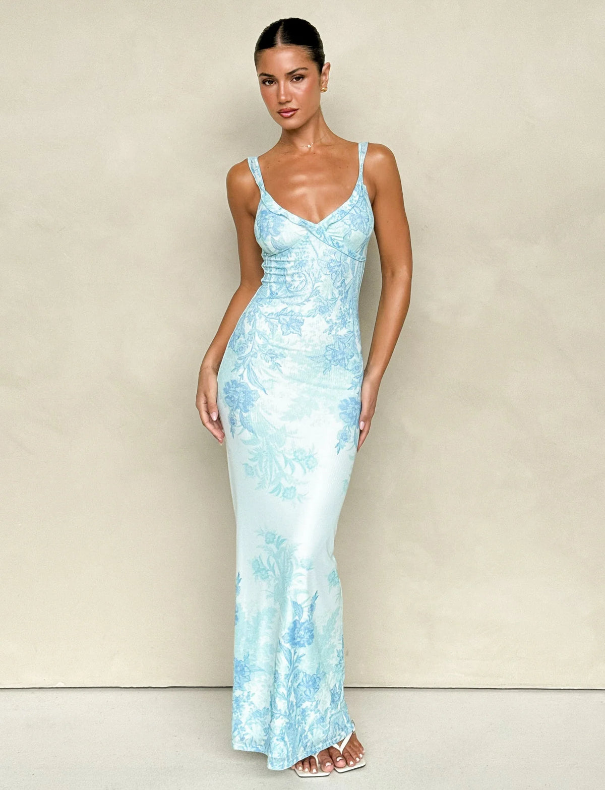 GUILIANNA FRILL MAXI DRESS BLUE FLORAL TAPESTRY