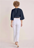 Kimono Sleeve Faux Wrap Top Navy