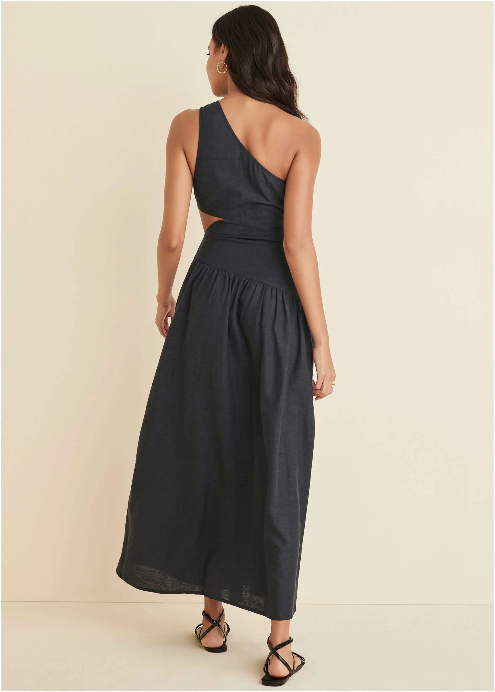 Linen Cutout Maxi Dress Jet Black