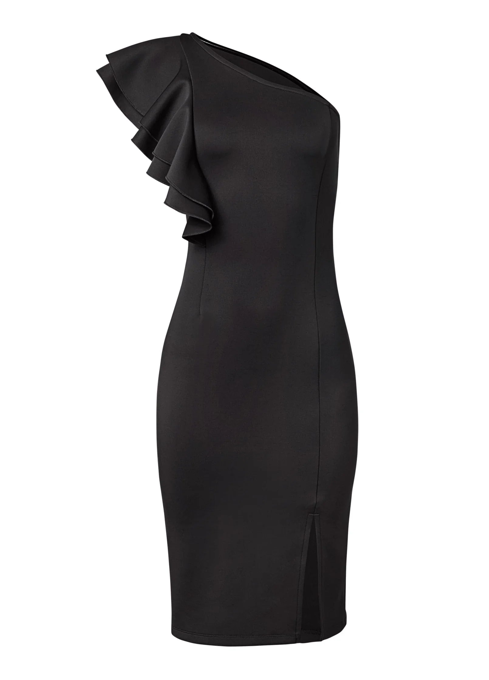 One Shoulder Ruffle Dress Black