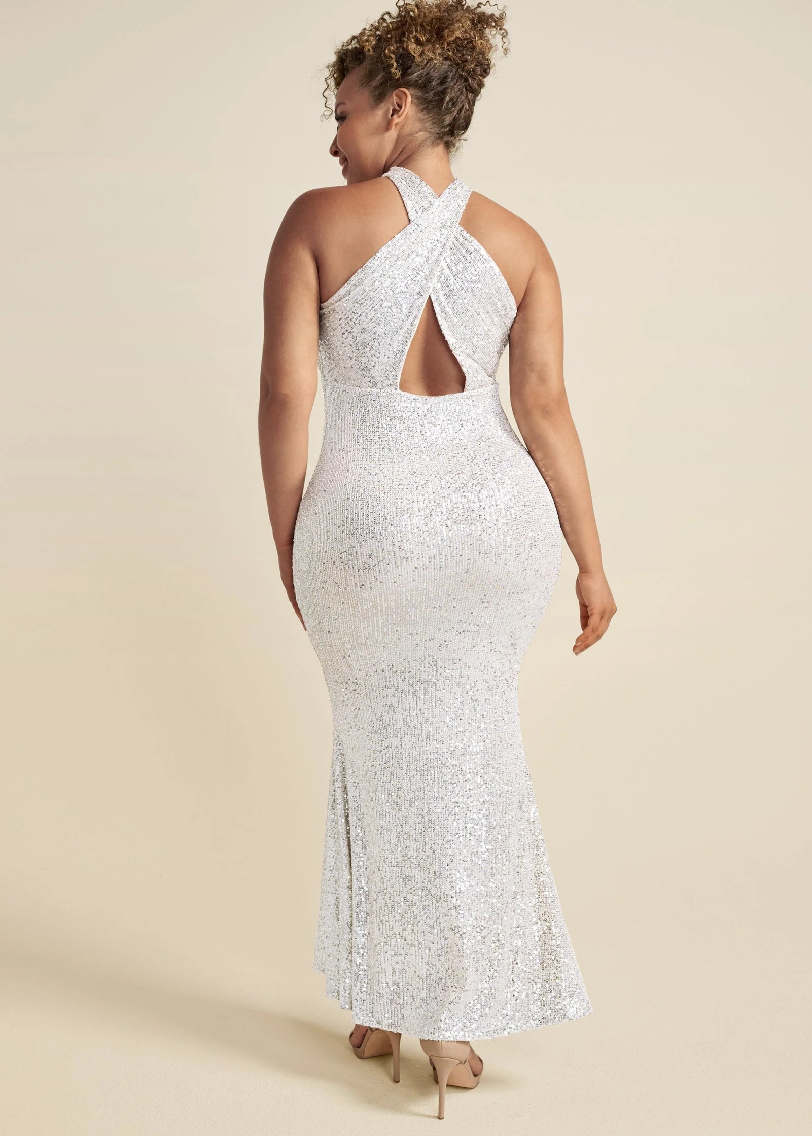 Sequin Keyhole Gown White