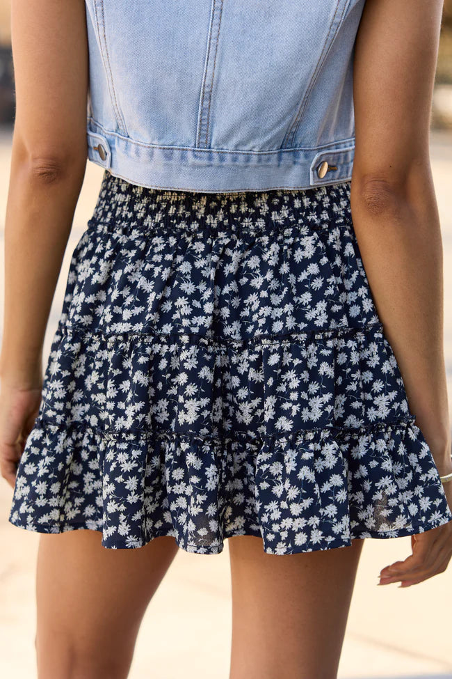 Through the Garden Black White Floral Skort
