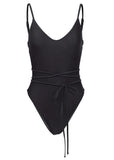 Strappy Tulum High Leg One Piece Jet Black
