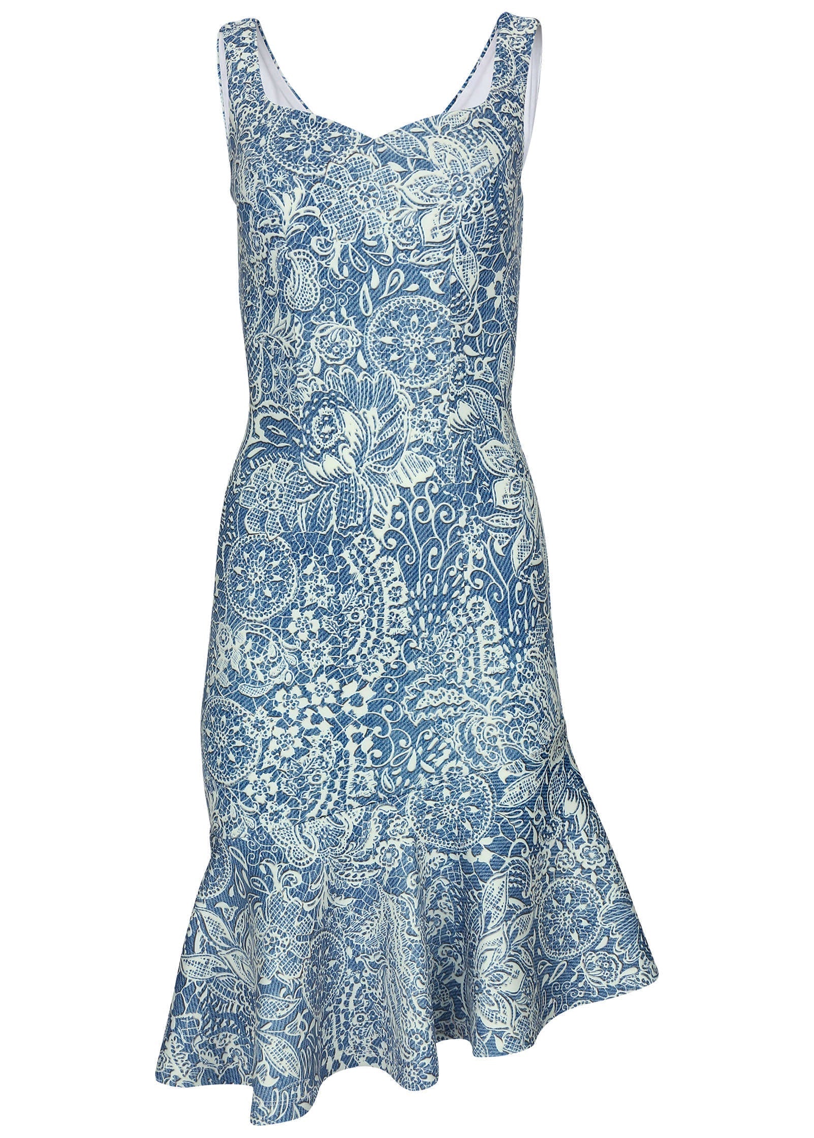 Ruffle Trim Detail Dress Denim Anglaise Paisley