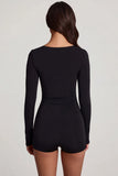 Soft Jersey Sweetheart Long Sleeve Mini Playsuit in Black