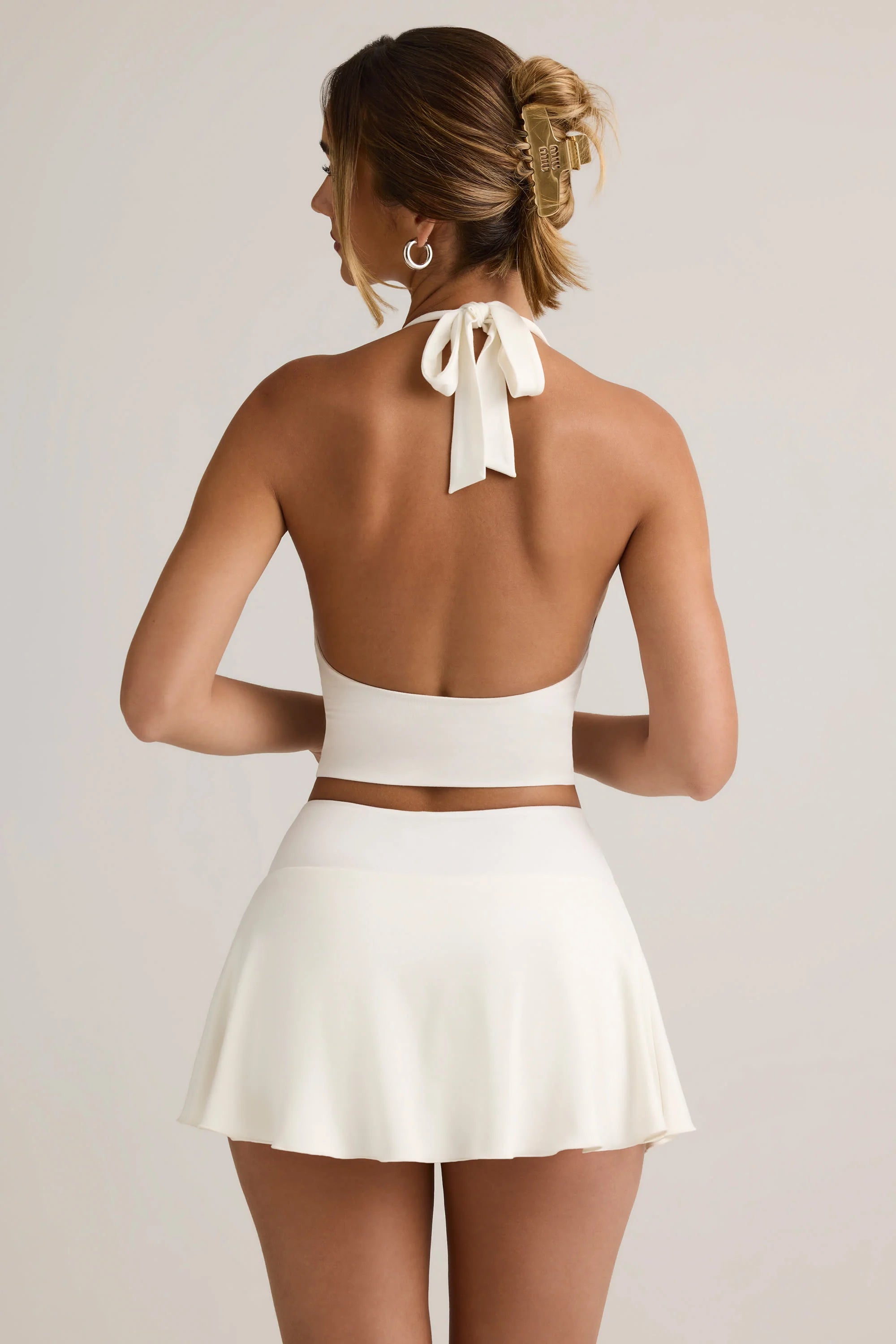 Modal Low Rise Ruched Mini Skort in White