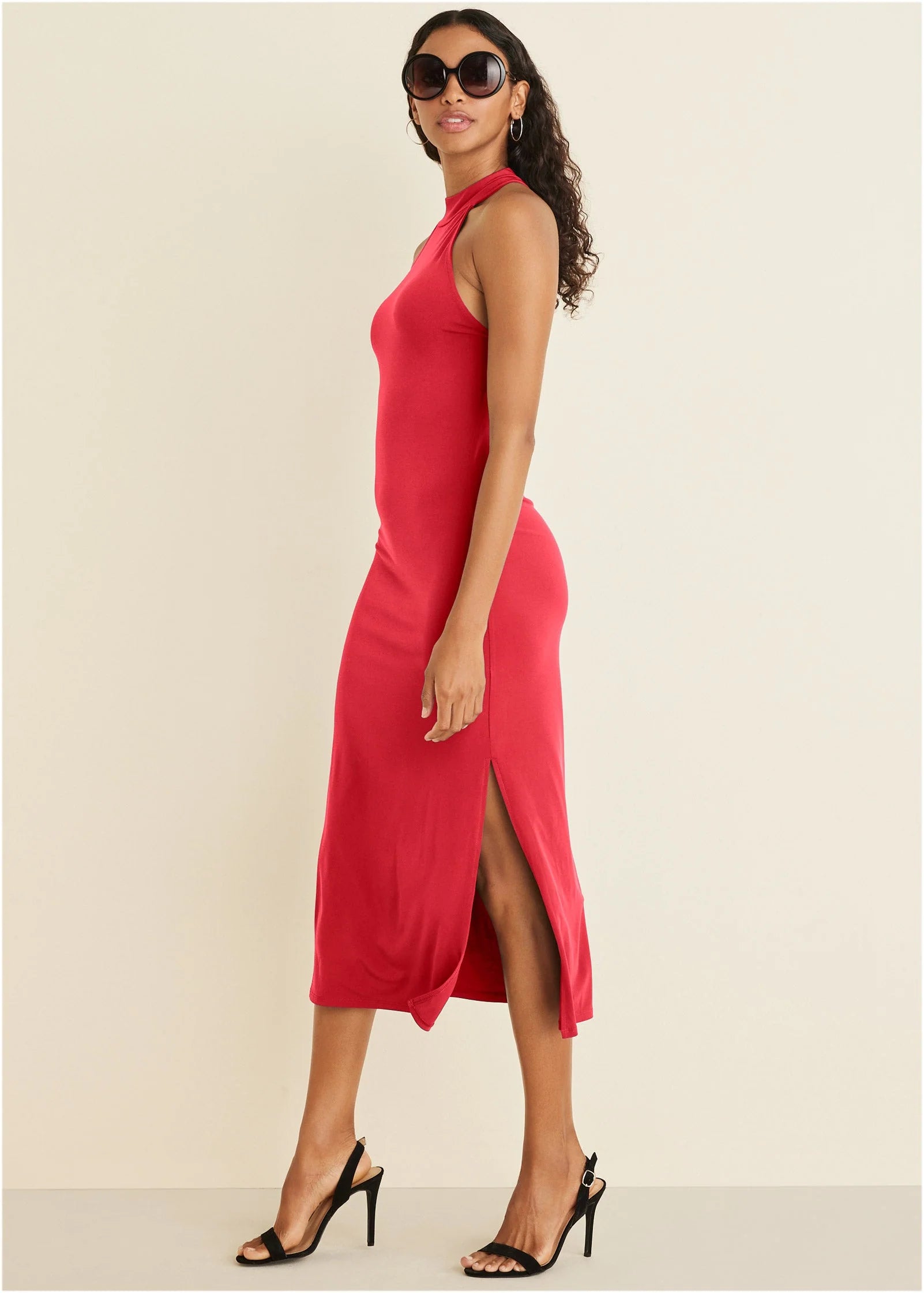 High Neck Midi Dress Red