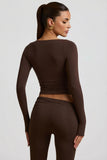 Modal Ruched Long Sleeve Top in Chocolate Brown