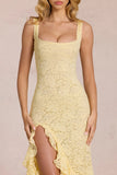 Lace Ruffle Maxi Dress in Lemon Yellow