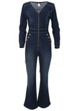 Zip Front Denim Jumpsuit Dark Wash