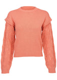 Pointelle Sleeve Crew Neck Burnt Coral