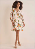 Printed Wrap Mini Dress Orange Bella
