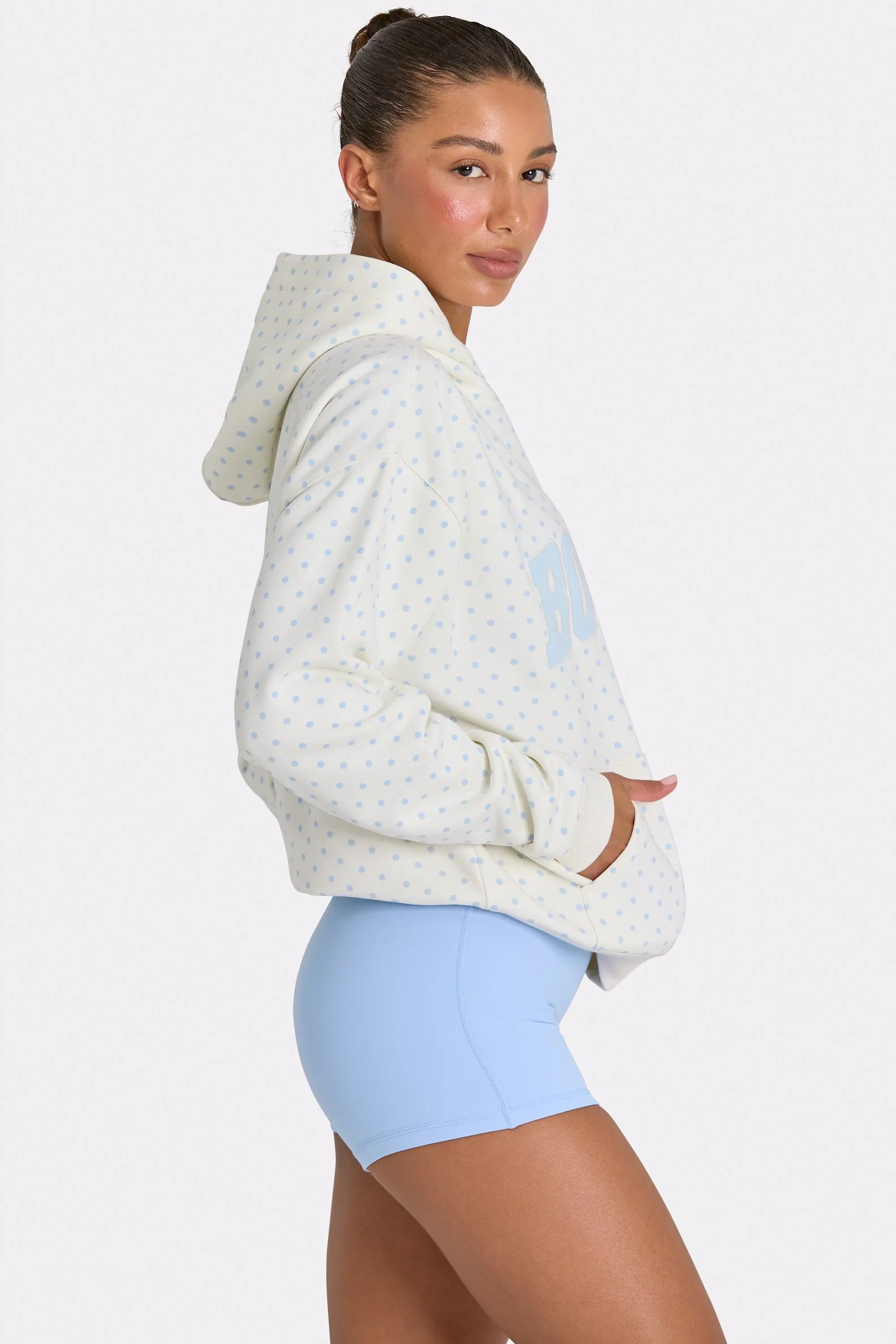 Oversized Applique Hoodie in Coconut Polka Dot