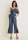 Chambray Cropped Pants Dark Wash