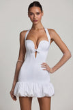 Bow Detail Halterneck Bubble Hem Mini Dress in White