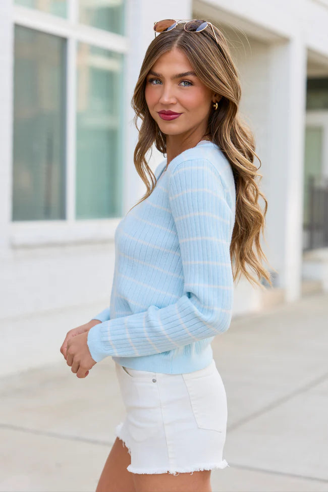 Riley Blue Stripe Lace Trim Sweater