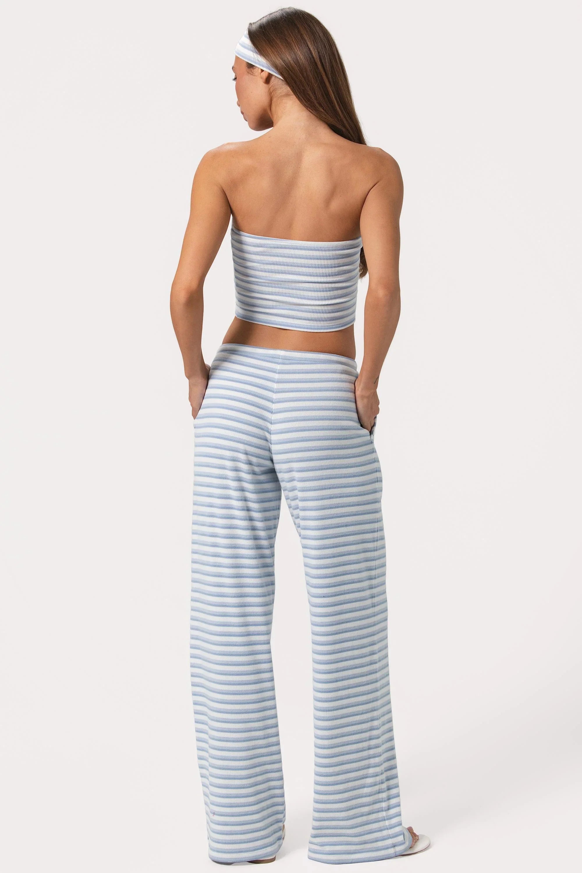 Ribbed Jersey Low Rise Trousers in Blue Stripe