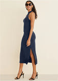 High Neck Midi Dress Navy
