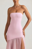 Asymmetric Strapless Fishtail Maxi Dress in Soft Pink