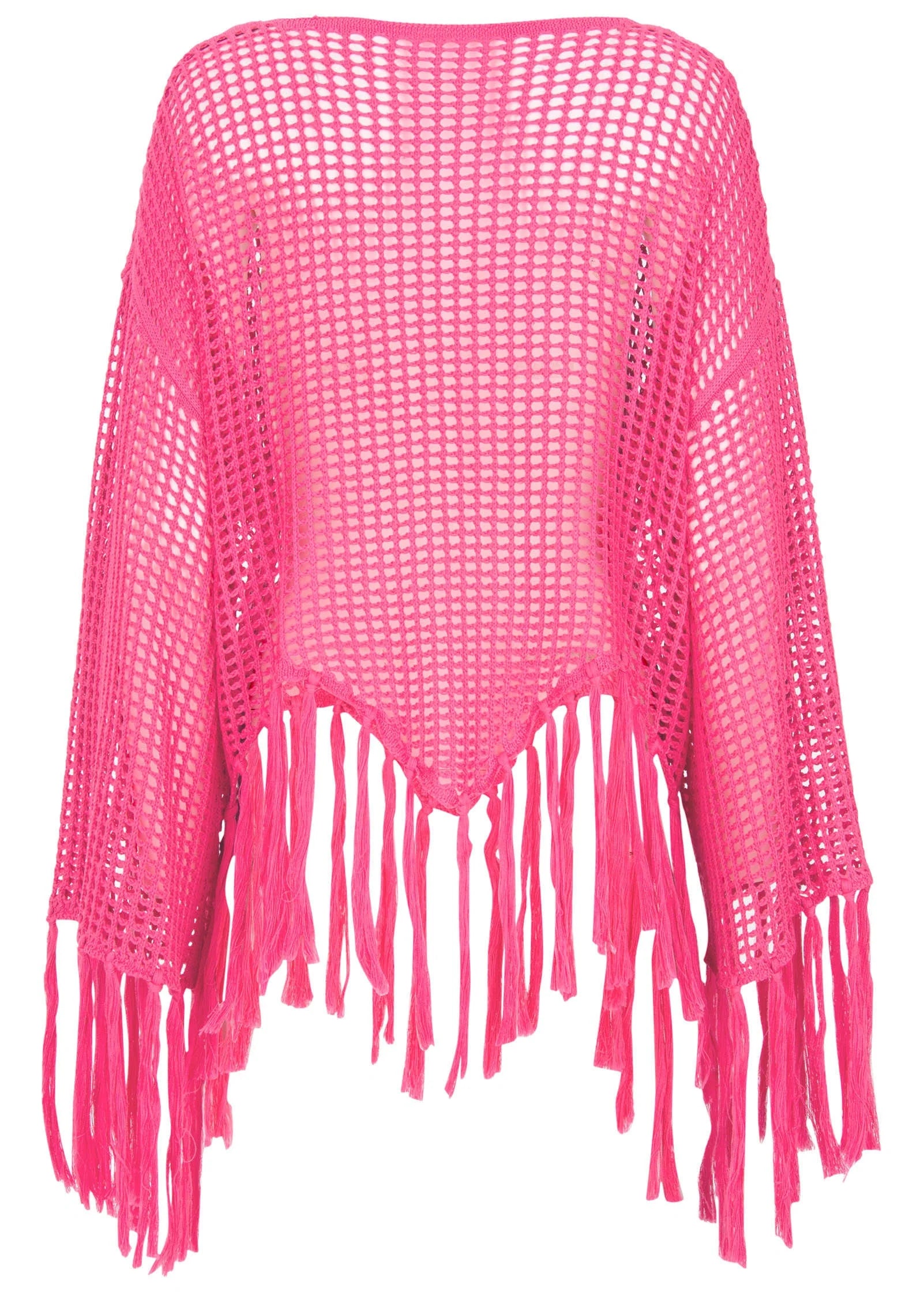 Fringe Crochet Cover Up Hot Pink