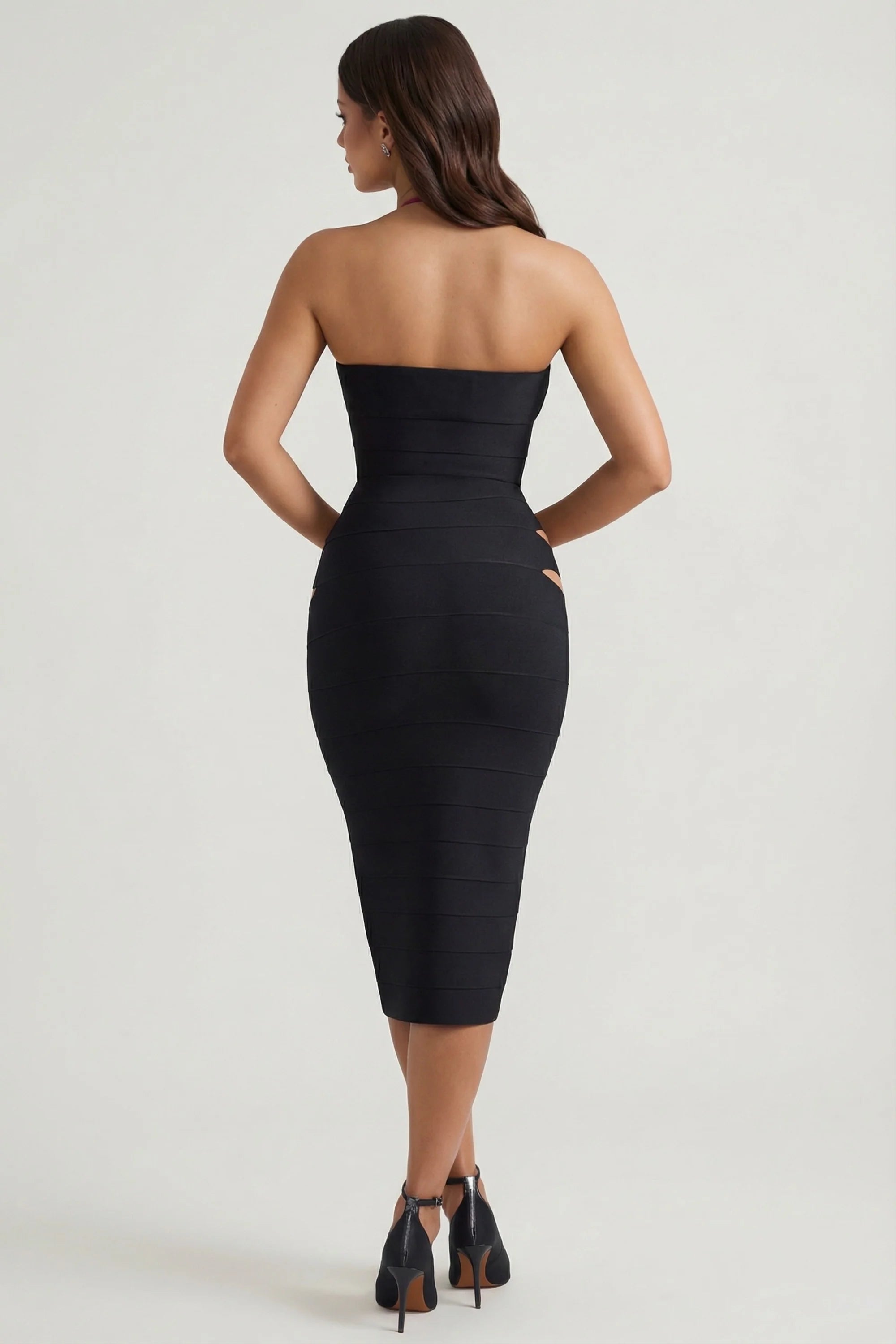 Cut Out Halterneck Bodycon Midaxi Dress in Black
