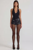 Faux Croc Leather Belted Hotpants in Black