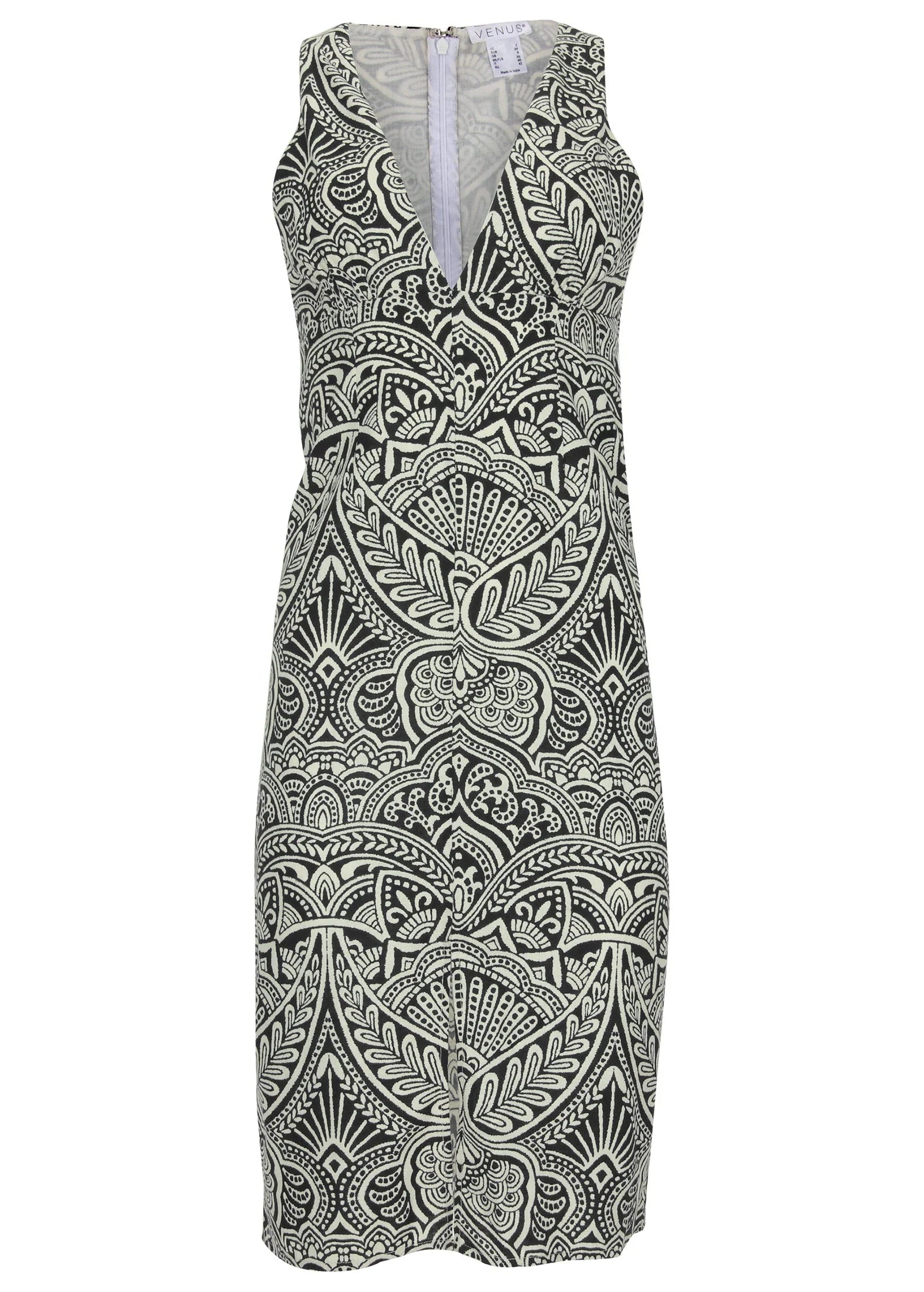Linen Deep V Dress Modern Folk Bicolor