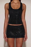 Embellished Jersey Scoop Neck Racerback Top in Black