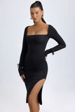 Modal Square Neck Long Sleeve Midi Dress in Black