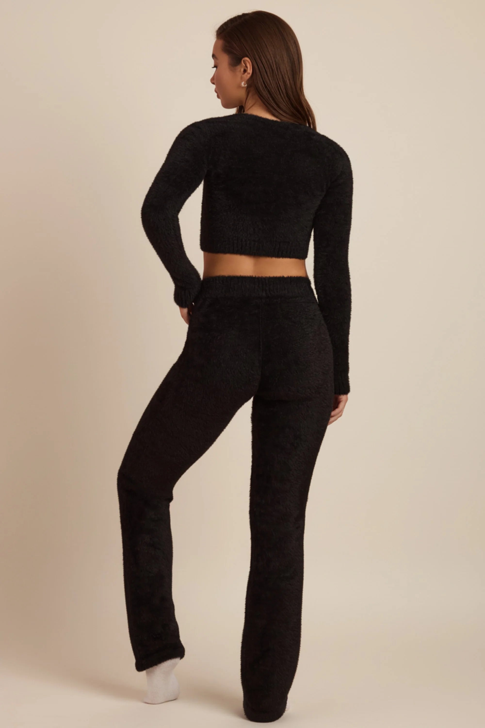 Fluffy Knit Wide Leg Trousers in Black