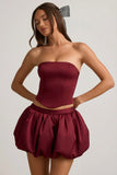 Bubble Hem Mid Rise Mini Skirt in Wine Red