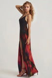 Open Back Maxi Dress in Red Blurred Print