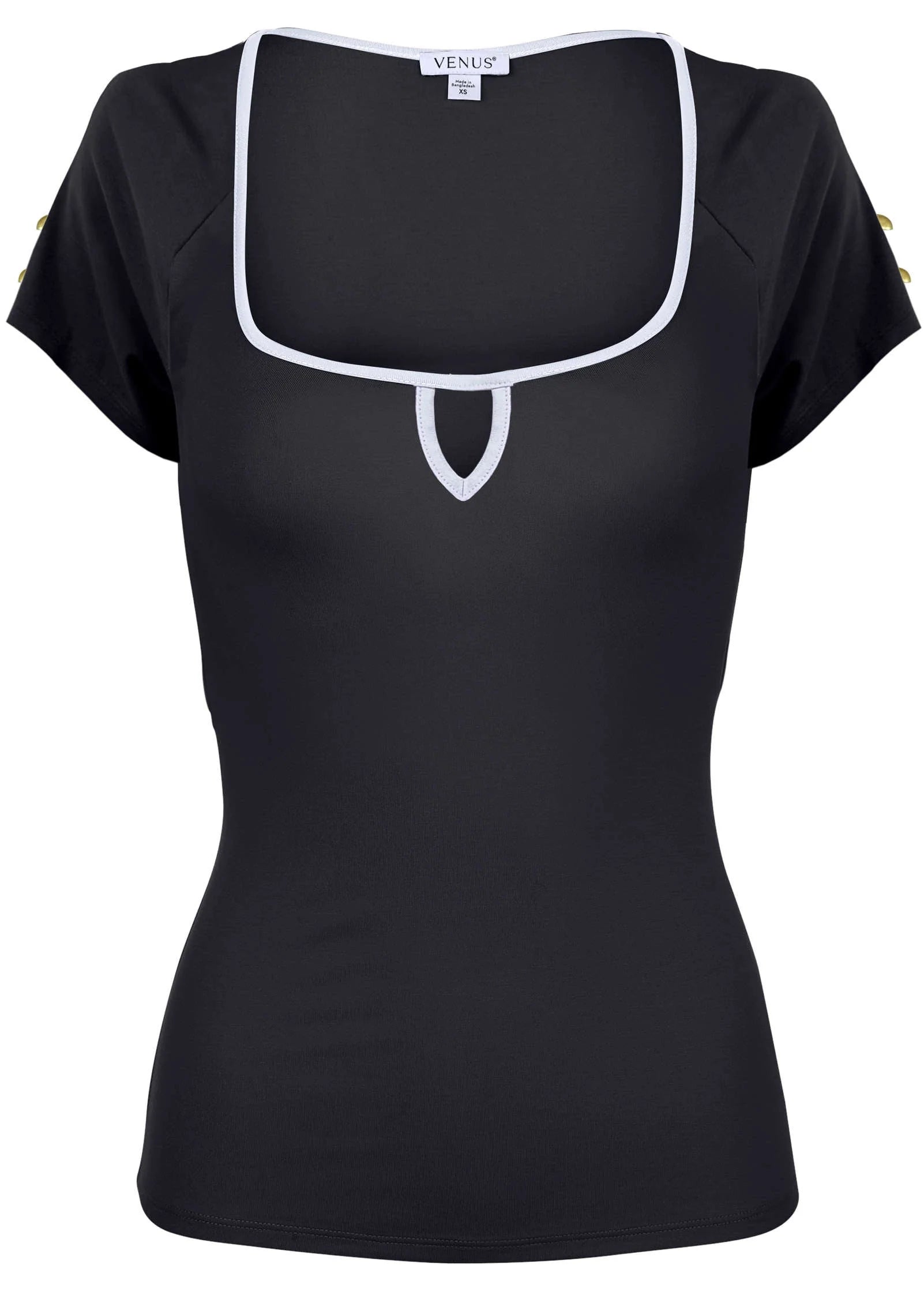 Button Detail Short Sleeve Jet Black